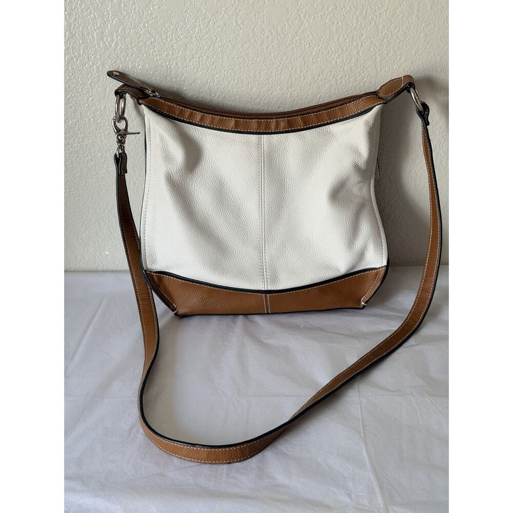 Tignanello Genuine Leather White Cognac Shoulder Hobo Bag Adjustable Strap